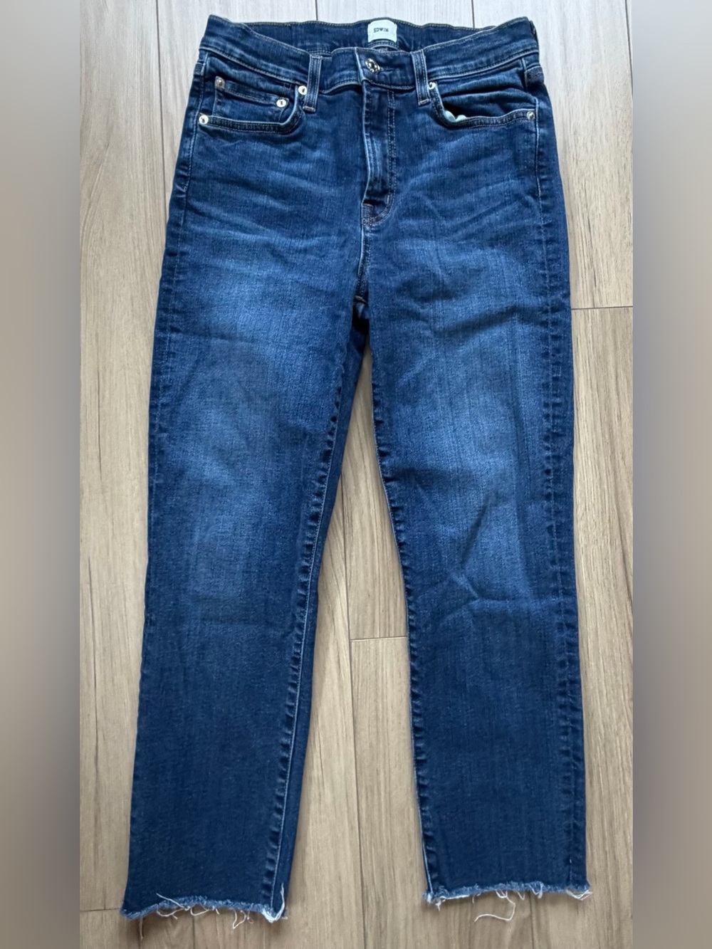 EDWIN Bree Blue Slim Straight Mid Rise Raw Hem Jeans Sz 26